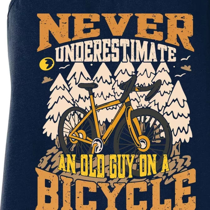 Never Underestimate An Old Guy On A Bicycle Funny Cycling Women's Racerback Tank