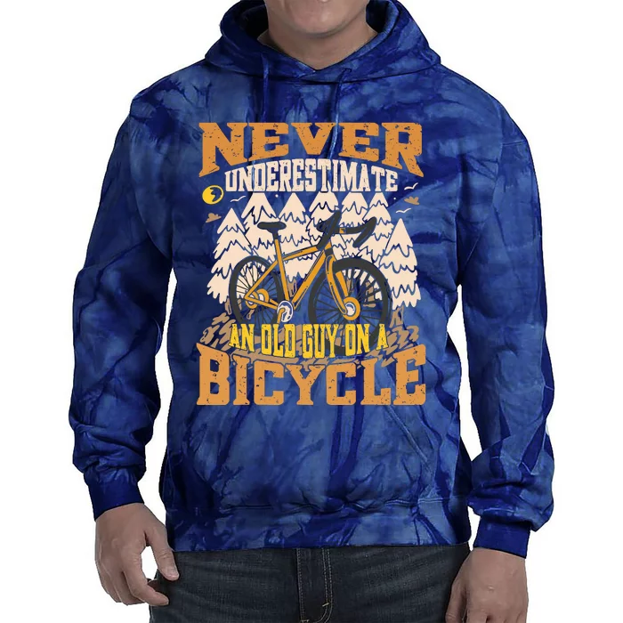 Never Underestimate An Old Guy On A Bicycle Funny Cycling Tie Dye Hoodie