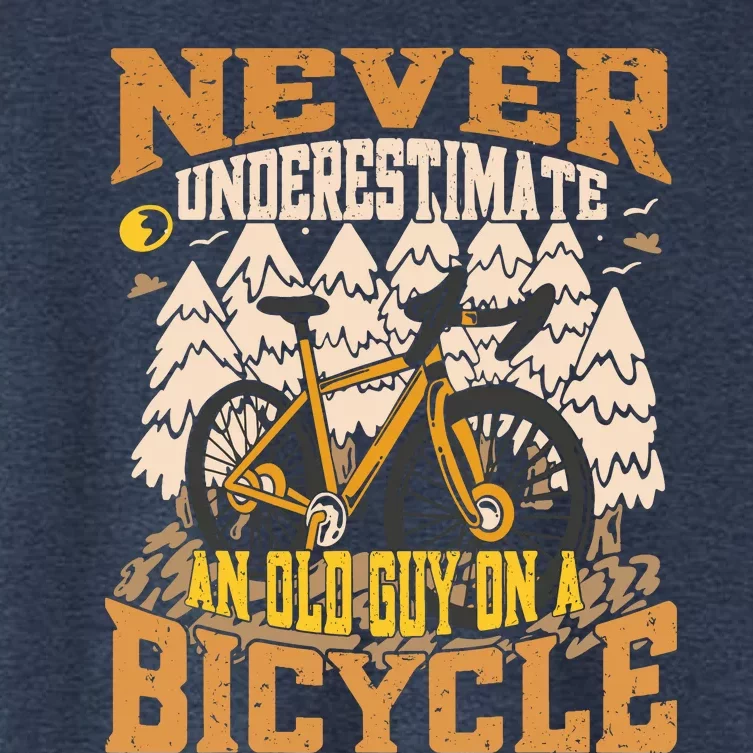 Never Underestimate An Old Guy On A Bicycle Funny Cycling Women's Crop Top Tee