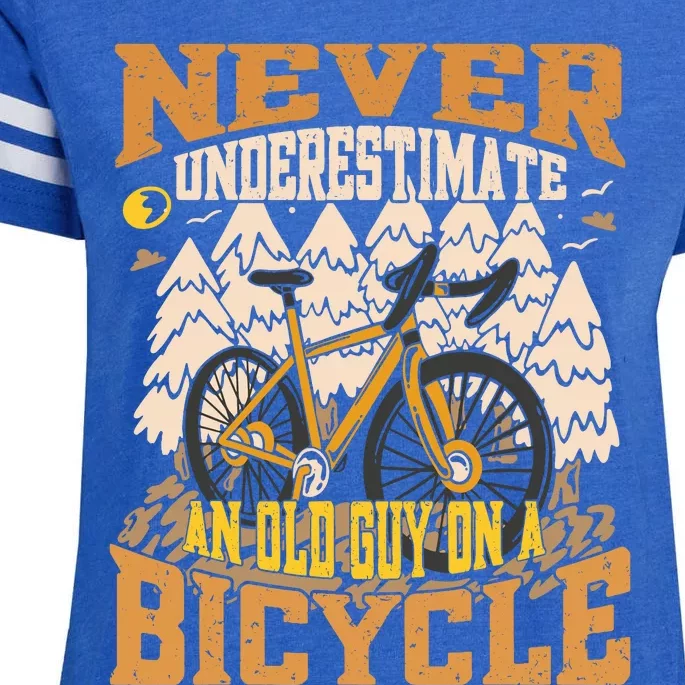 Never Underestimate An Old Guy On A Bicycle Funny Cycling Enza Ladies Jersey Football T-Shirt