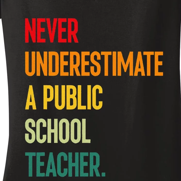 Never Underestimate A Public School Teacher Coach Quote Gift Women's V-Neck T-Shirt