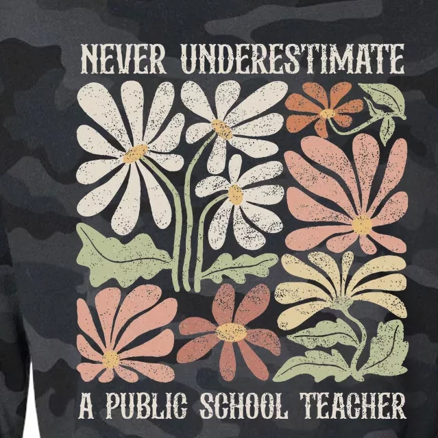 Never Underestimate A Public School Teacher Tim Walz Kamala Cropped Pullover Crew