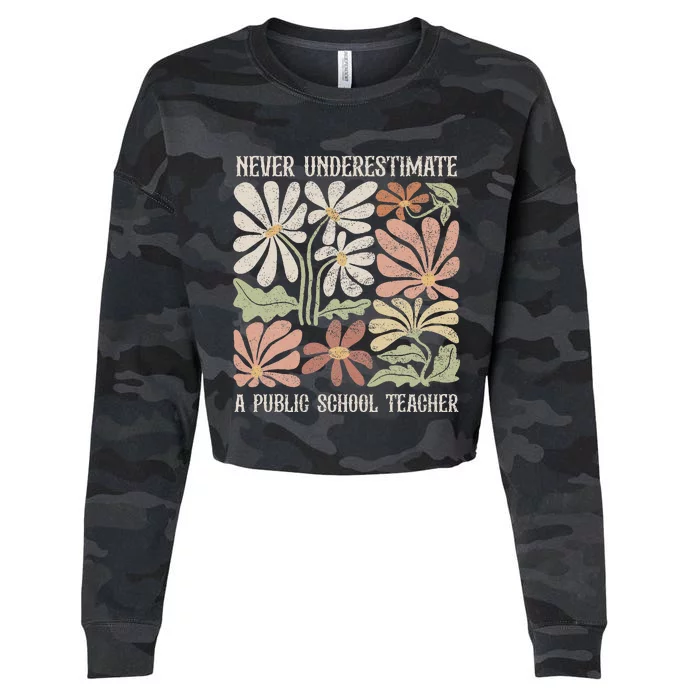 Never Underestimate A Public School Teacher Tim Walz Kamala Cropped Pullover Crew