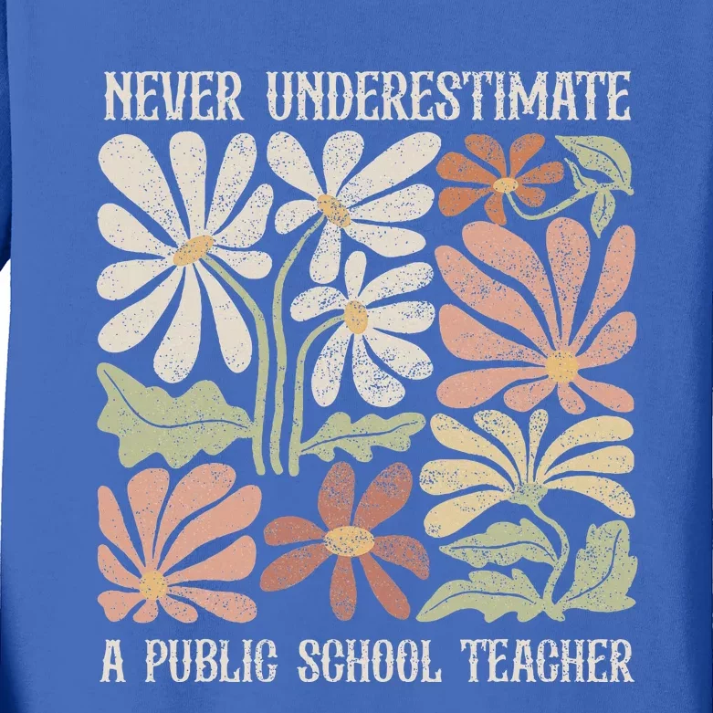 Never Underestimate A Public School Teacher Tim Walz Kamala Kids Long Sleeve Shirt