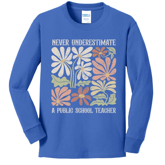 Never Underestimate A Public School Teacher Tim Walz Kamala Kids Long Sleeve Shirt