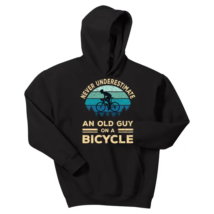 Never Underestimate An Old Guy On A Bicycle Funny Cycling Kids Hoodie