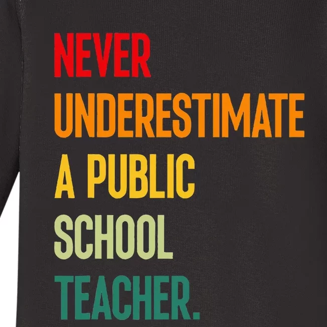 Never Underestimate A Public School Teacher Coach Quote Baby Long Sleeve Bodysuit