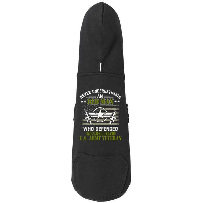 Never Underestimate An Old Man Army Veteran Gift Doggie 3-End Fleece Hoodie