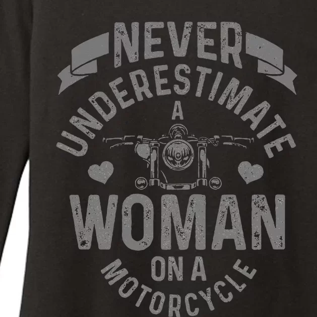 Never Underestimate A Woman Motorcycle Funny Biker Girl Womens CVC Long Sleeve Shirt