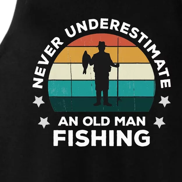 Never Underestimate An Old Man Fishing Fun Catching Fish Ladies Tri-Blend Wicking Tank