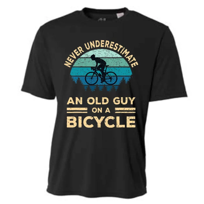 Never Underestimate An Old Guy On A Bicycle Cooling Performance Crew T-Shirt