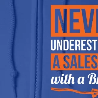 Never Underestimate A Sales With A Broom Gift Halloween Meaningful Gift Full Zip Hoodie