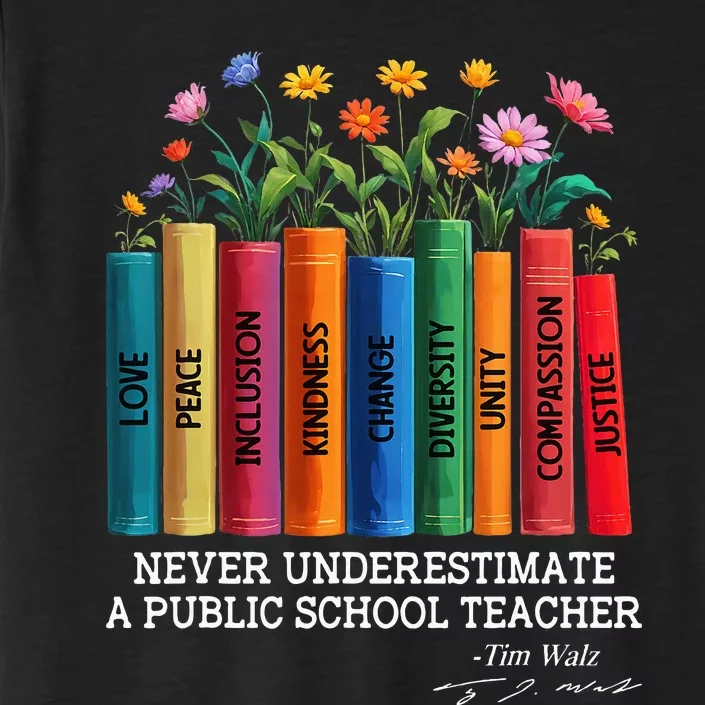 Never Underestimate A Public School Teacher Floral Books ChromaSoft Performance T-Shirt