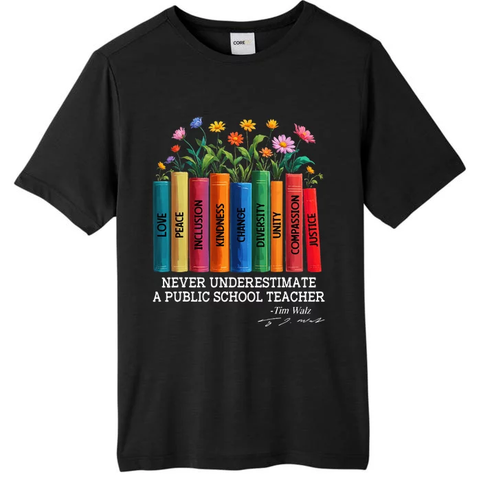 Never Underestimate A Public School Teacher Floral Books ChromaSoft Performance T-Shirt