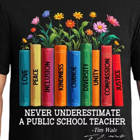 Never Underestimate A Public School Teacher Floral Books Pajama Set