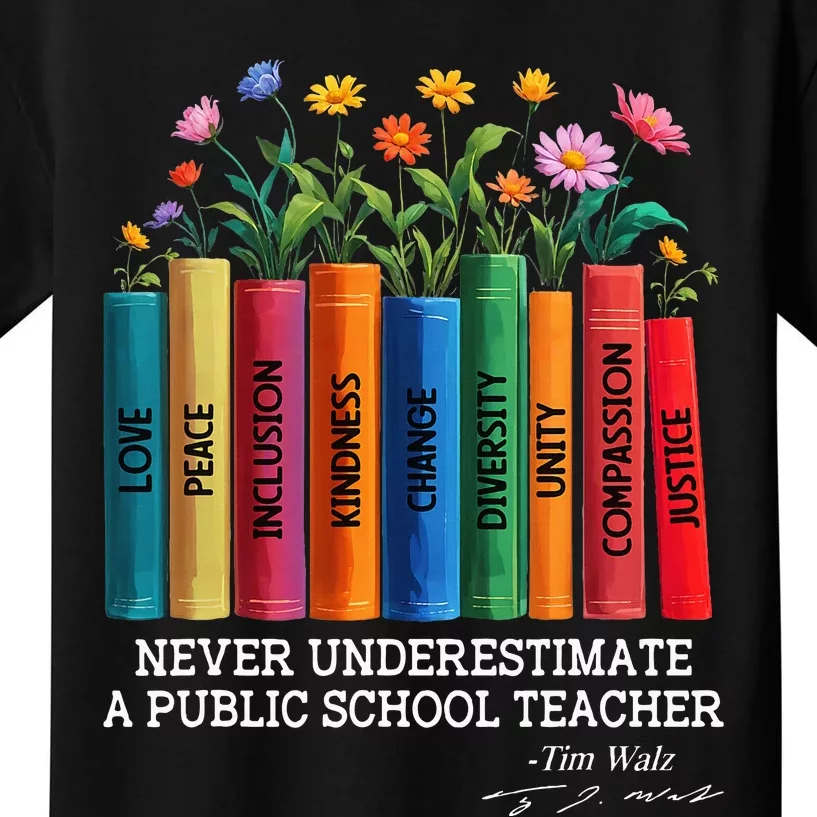 Never Underestimate A Public School Teacher Floral Books Kids T-Shirt