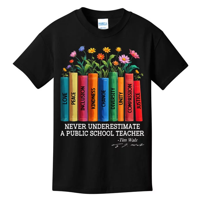 Never Underestimate A Public School Teacher Floral Books Kids T-Shirt