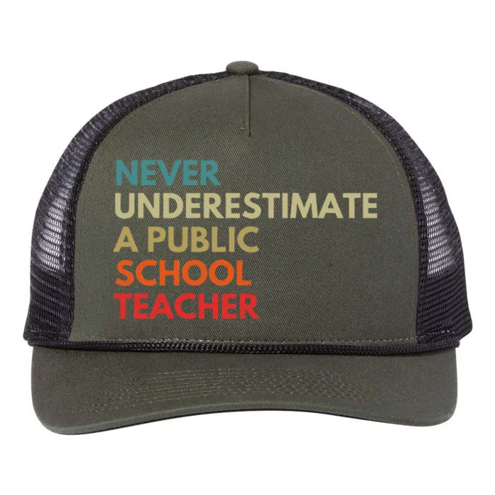 Never Underestimate A Public School Teacher Walz Waltz Gift Retro Rope Trucker Hat Cap