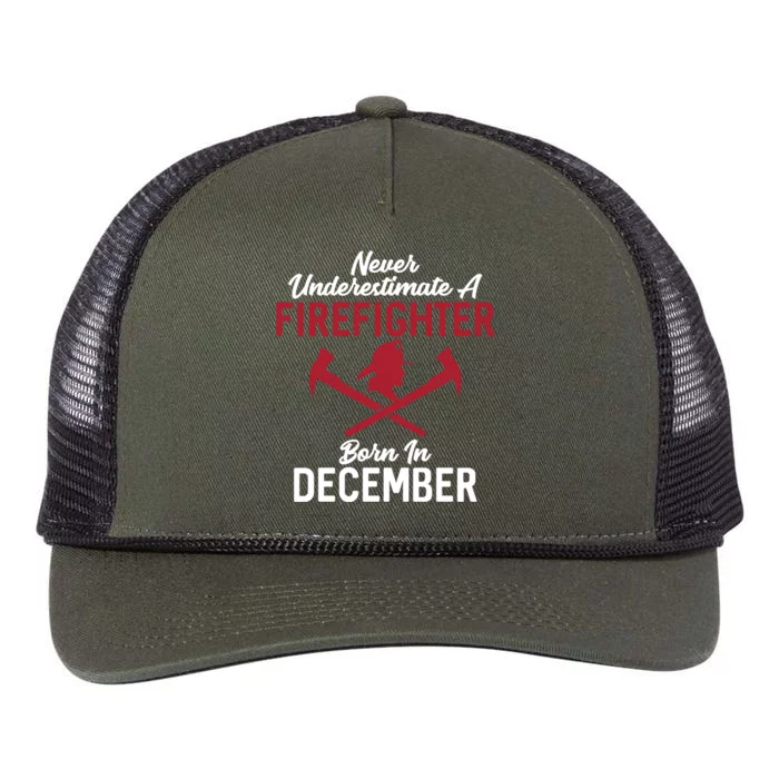 Never Underestimate A Firefighter Born In December Funny Bir Gift Retro Rope Trucker Hat Cap