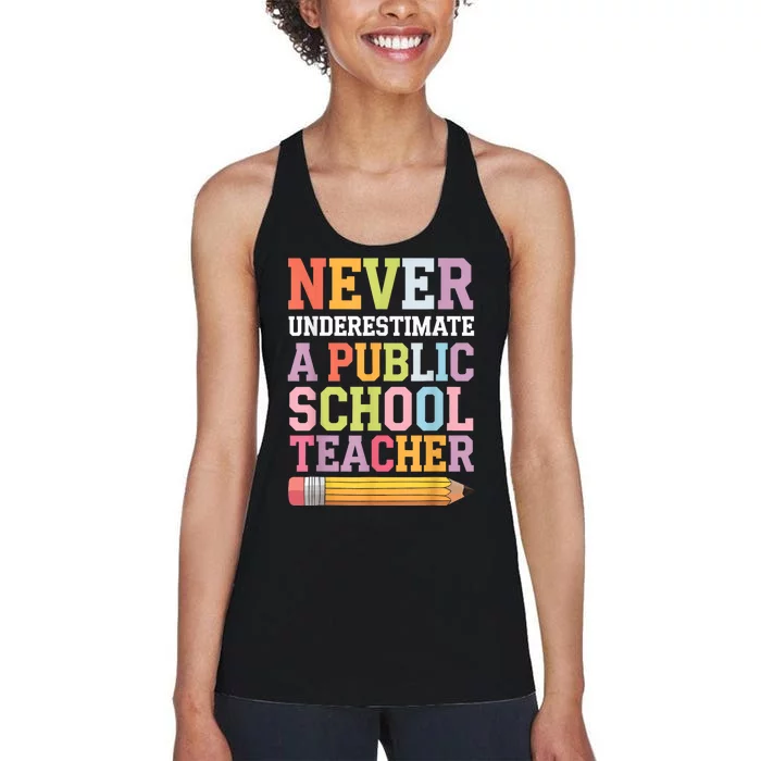 Never Underestimate A Public School Teacher Harris Walz 2024 Women's Racerback Tank