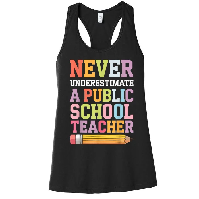 Never Underestimate A Public School Teacher Harris Walz 2024 Women's Racerback Tank