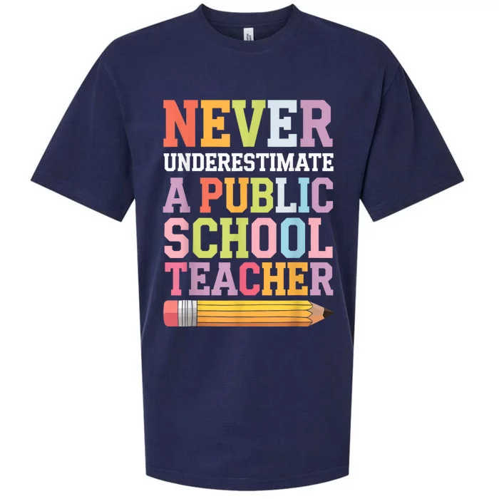 Never Underestimate A Public School Teacher Harris Walz 2024 Sueded Cloud Jersey T-Shirt