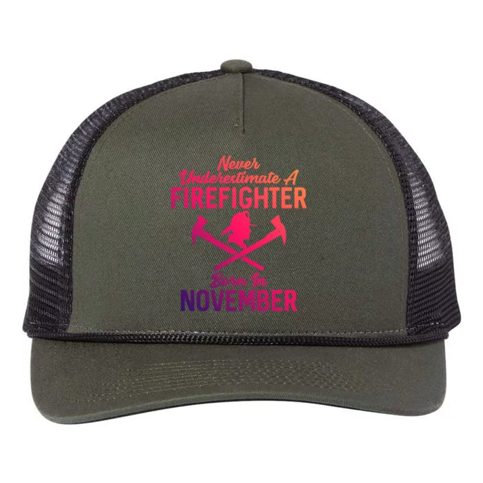 Never Underestimate A Firefighter Born In November Funny Bir Funny Gift Retro Rope Trucker Hat Cap