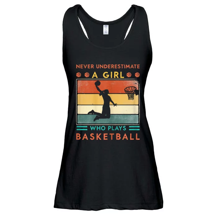 Never Underestimate A Girl Who Plays Basketball Ladies Essential Flowy Tank