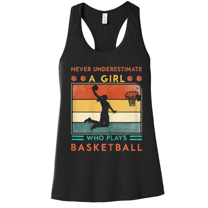 Never Underestimate A Girl Who Plays Basketball Women's Racerback Tank