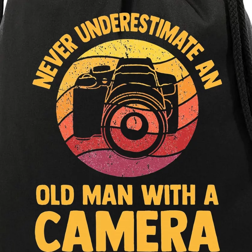 Never Underestimate An Old Man With A Camera Photography Drawstring Bag