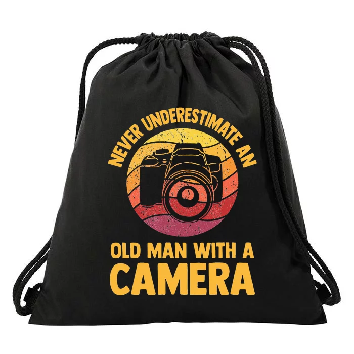 Never Underestimate An Old Man With A Camera Photography Drawstring Bag