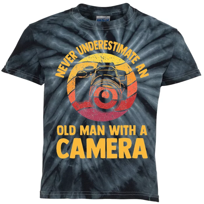 Never Underestimate An Old Man With A Camera Photography Kids Tie-Dye T-Shirt