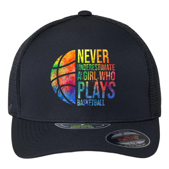 Never Underestimate A Girl Who Plays Basketball Flexfit Unipanel Trucker Cap