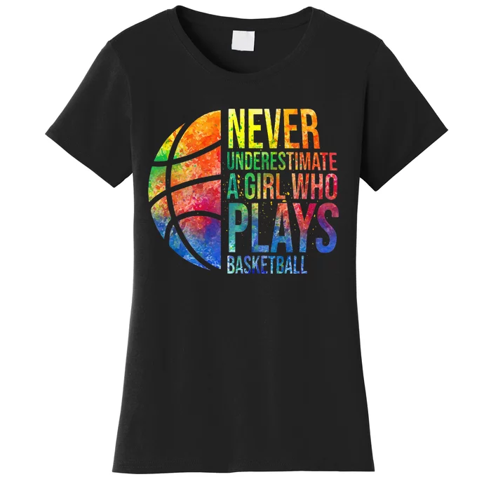 Never Underestimate A Girl Who Plays Basketball Women's T-Shirt