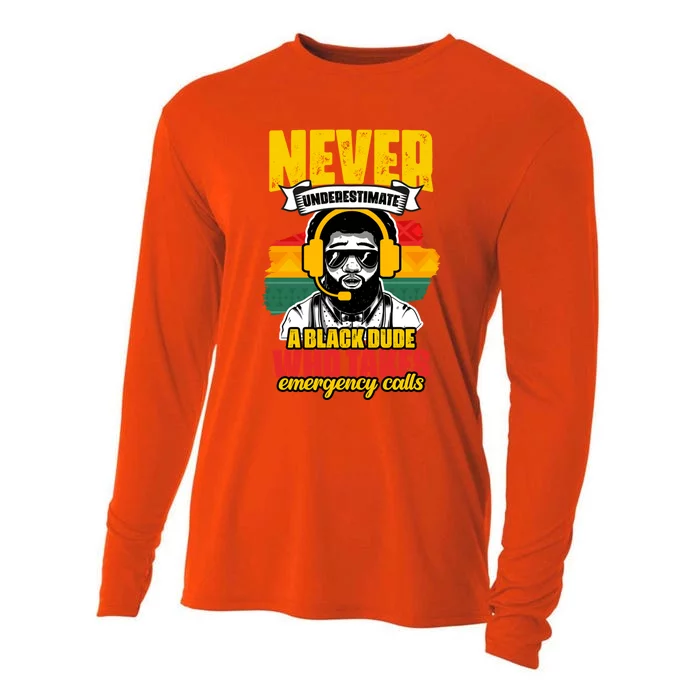 Never Underestimate Awesome African American Dispatcher Dude Gift Cooling Performance Long Sleeve Crew