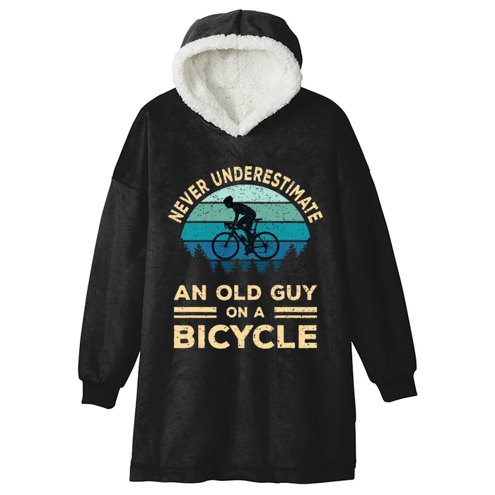 Never Underestimate An Old Guy On A Bicycle Funny Cycling Hooded Wearable Blanket