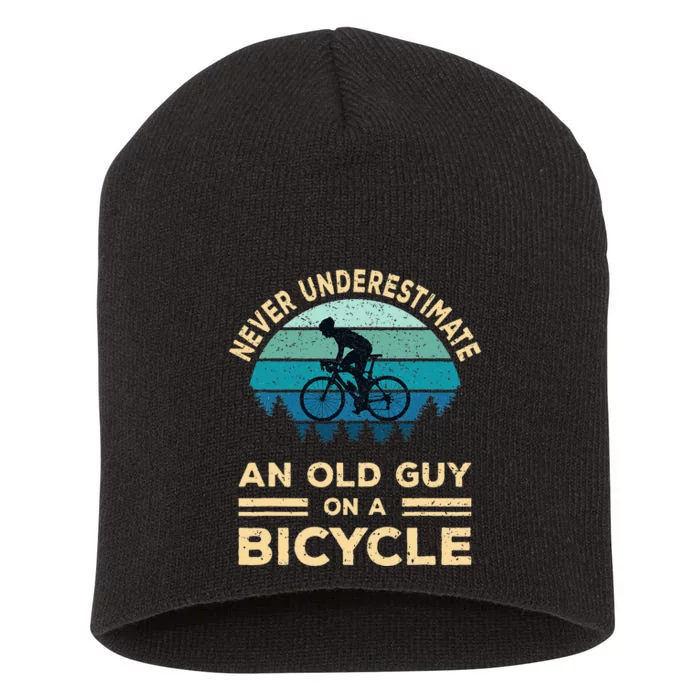 Never Underestimate An Old Guy On A Bicycle Funny Cycling Short Acrylic Beanie