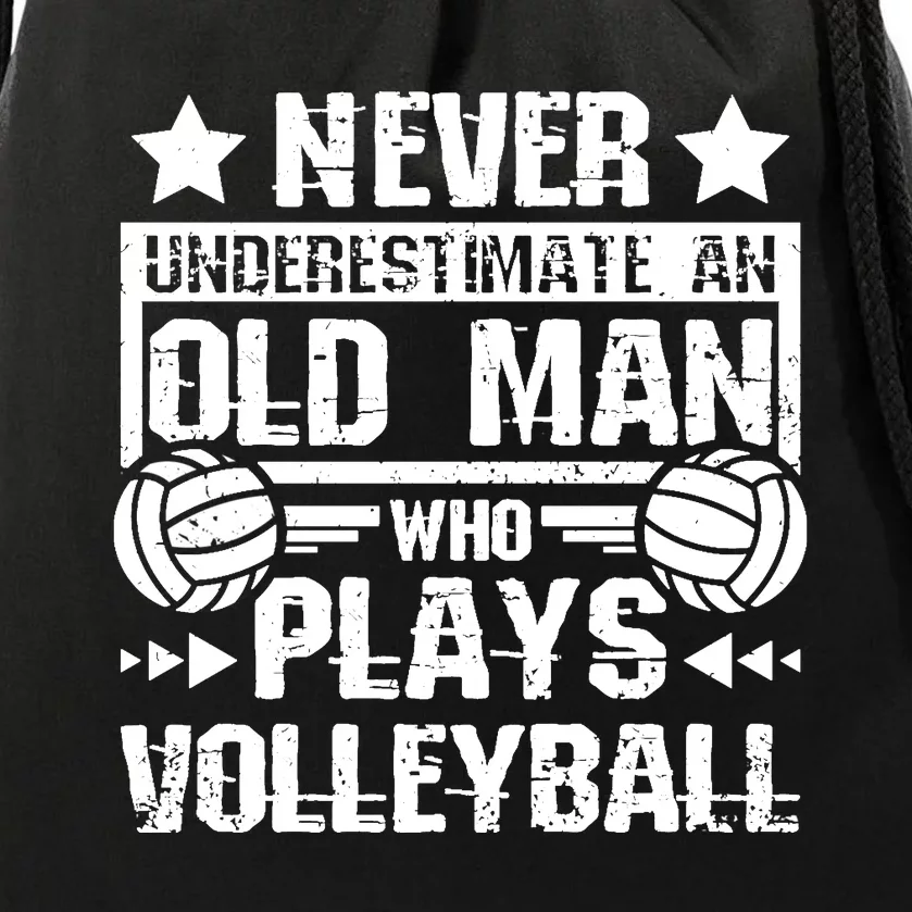 Never underestimate an old man who plays volleyball Long Sleeve Drawstring Bag