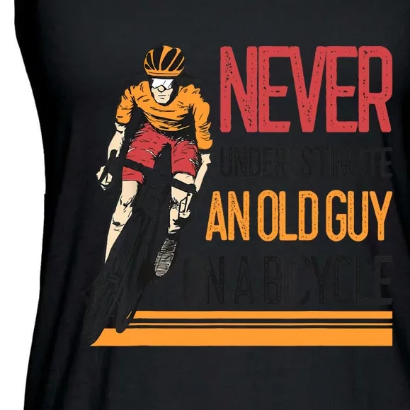 Never Underestimate An Old Guy On A Bicycle Funny Cycling Ladies Essential Flowy Tank