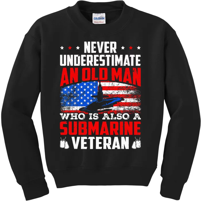 Never Underestimate An Old Submarine Veteran Grandpa Kids Sweatshirt