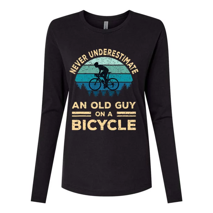 Never Underestimate An Old Guy On A Bicycle Funny Cycling Womens Cotton Relaxed Long Sleeve T-Shirt