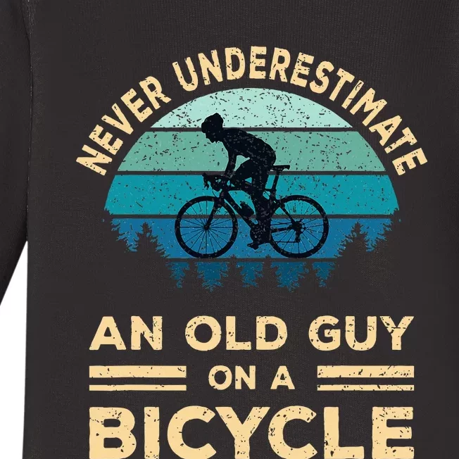 Never Underestimate An Old Guy On A Bicycle Funny Cycling Baby Long Sleeve Bodysuit