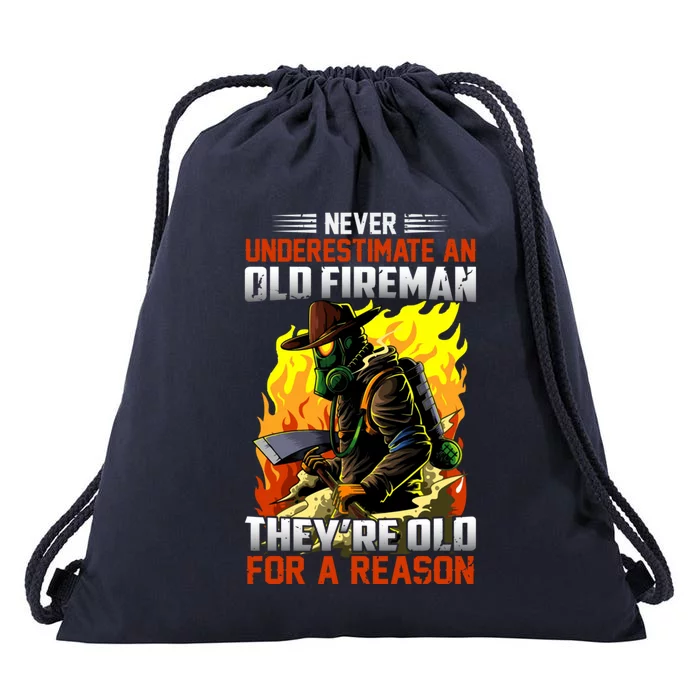 Never Underestimate An Old Fire Patriotic Firefighters Cute Gift Drawstring Bag