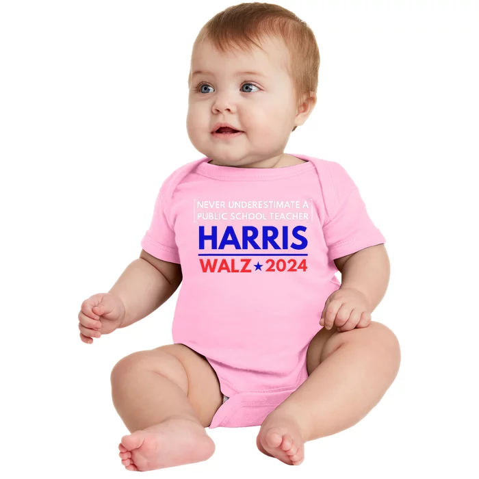 Never Underestimate A Public School Teacher Walz Harris 2024 Baby Bodysuit