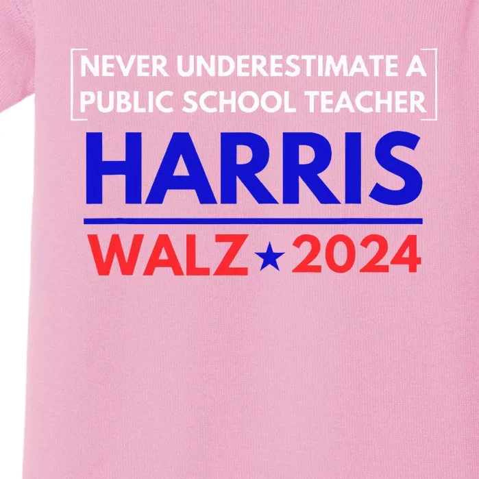 Never Underestimate A Public School Teacher Walz Harris 2024 Baby Bodysuit