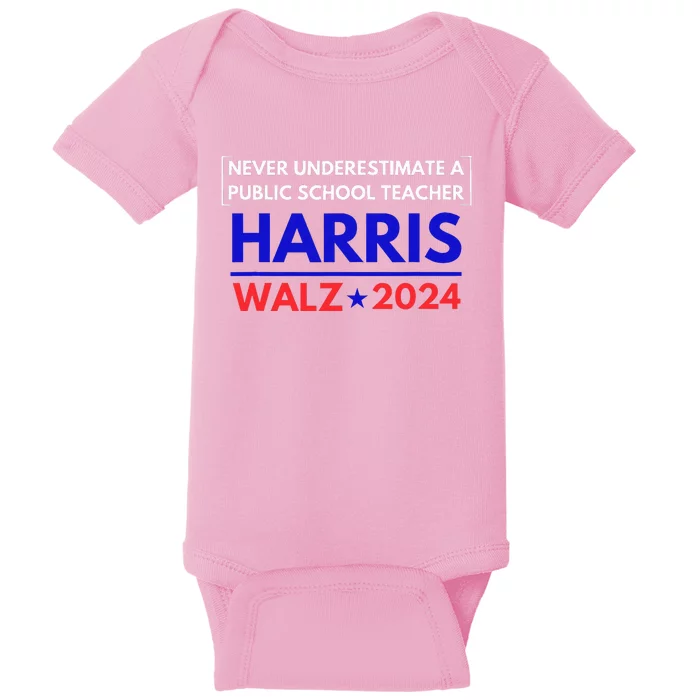 Never Underestimate A Public School Teacher Walz Harris 2024 Baby Bodysuit