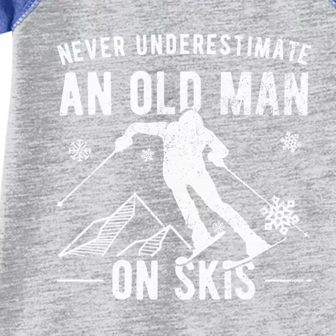 Never Underestimate An Old On Skis Gift Skiing Funny Gift Infant Baby Jersey Bodysuit