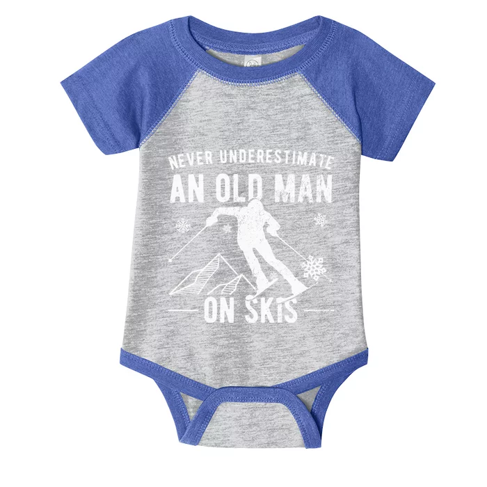 Never Underestimate An Old On Skis Gift Skiing Funny Gift Infant Baby Jersey Bodysuit