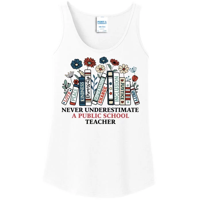 Never Underestimate A Public School Teacher Harris Walz 2024 Ladies Essential Tank