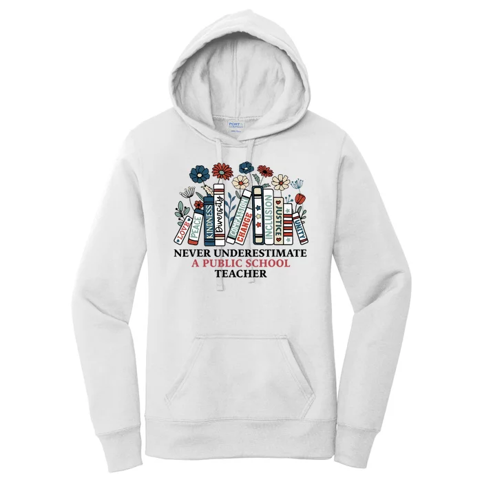 Never Underestimate A Public School Teacher Harris Walz 2024 Women's Pullover Hoodie